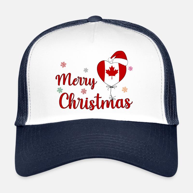 Joyoux Noël Drapeau Canada Coeur - Casquette trucker  - blanc/marine