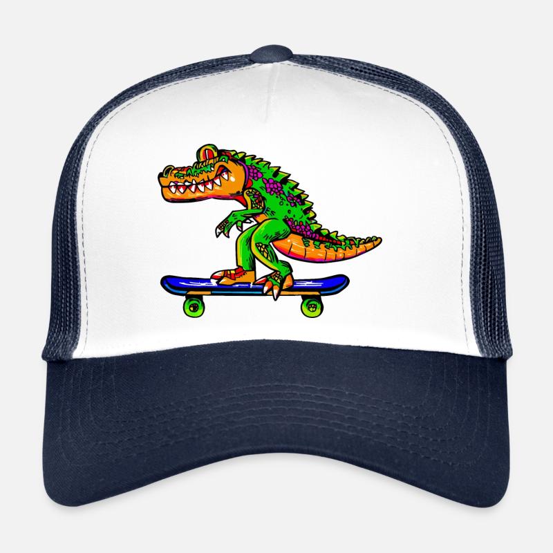 Skate-Gator - crocodile cool sur skaboard - Casquette trucker - blanc/marine