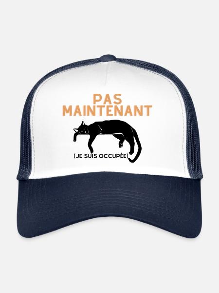 Pas Maintenant- Chat Endormi - Casquette trucker  - blanc/marine - Devant