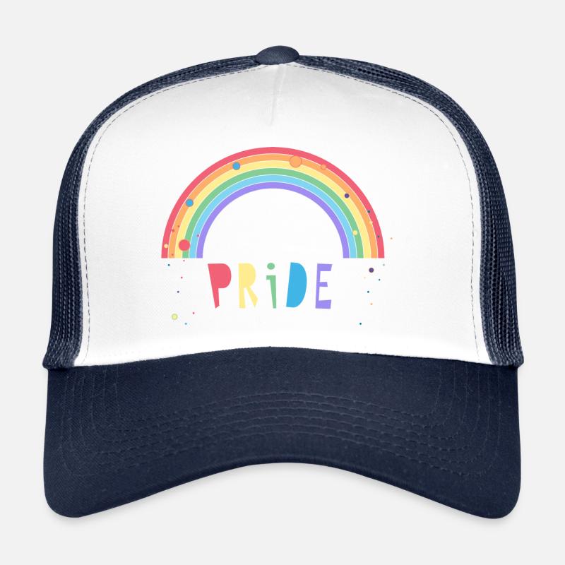 colorful Pride lettering with rainbow Trucker Cap