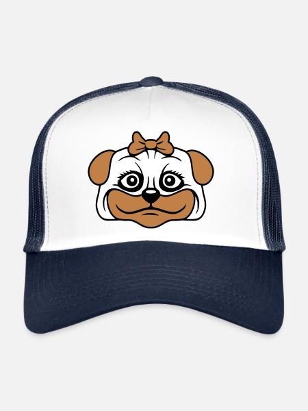 chien carlin fille jolie arc femme femme - Casquette trucker  - blanc/marine - Devant