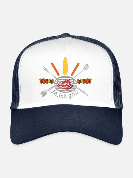 , je fais des grillades ! - Motif homme avec grill et accessoires - Casquette trucker  - blanc/marine - Devant
