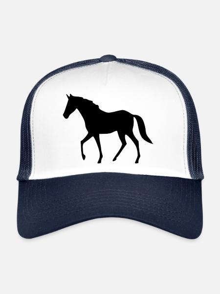 Cheval Silhouettes Cavalier Cadeau Noir - Casquette trucker  - blanc/marine - Devant