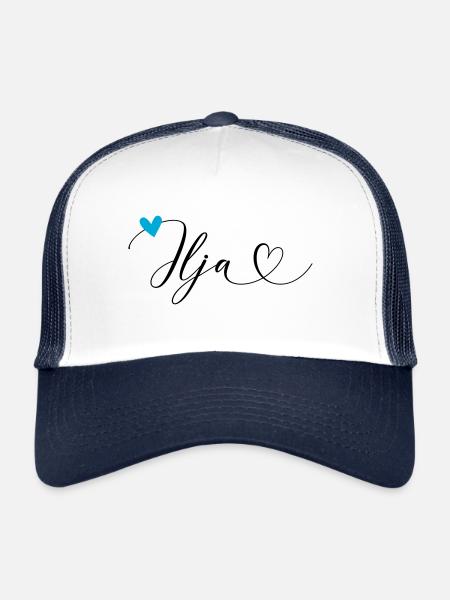 Ilja surname First name Calligraphy heart - Trucker Cap - white/navy - Front