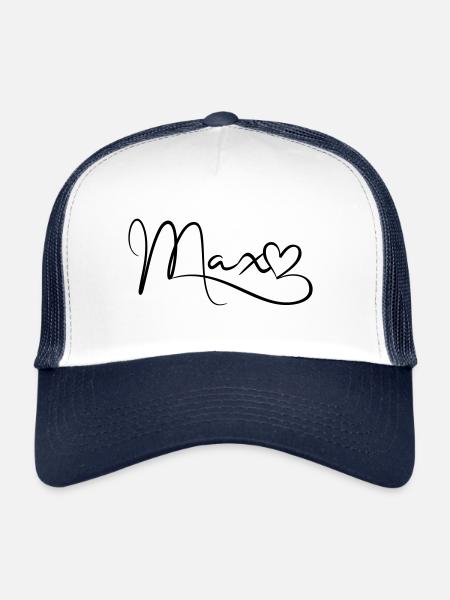Max Surname First Name Heart Decor - Trucker Cap - white/navy - Front