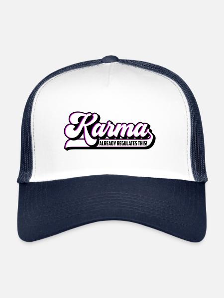 Le karma régule cette | Les couleurs peuvent être changées - Casquette trucker  - blanc/marine - Devant