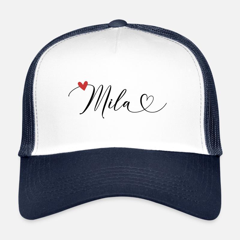 Mila Name Vorname Kalligrafieherz - Trucker Cap - Weiß/Navy