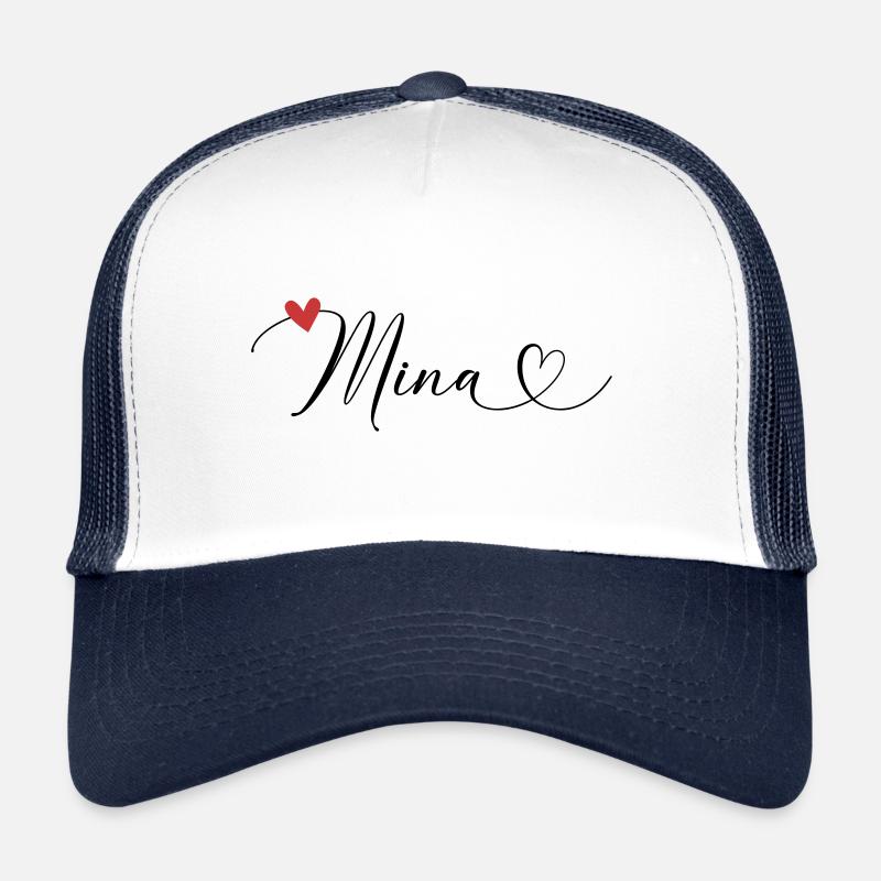 Mina Name Vorname Kalligrafieherz - Trucker Cap - Weiß/Navy