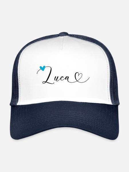 Luca Nom Prénom Calligraphie Coeur - Casquette trucker  - blanc/marine - Devant