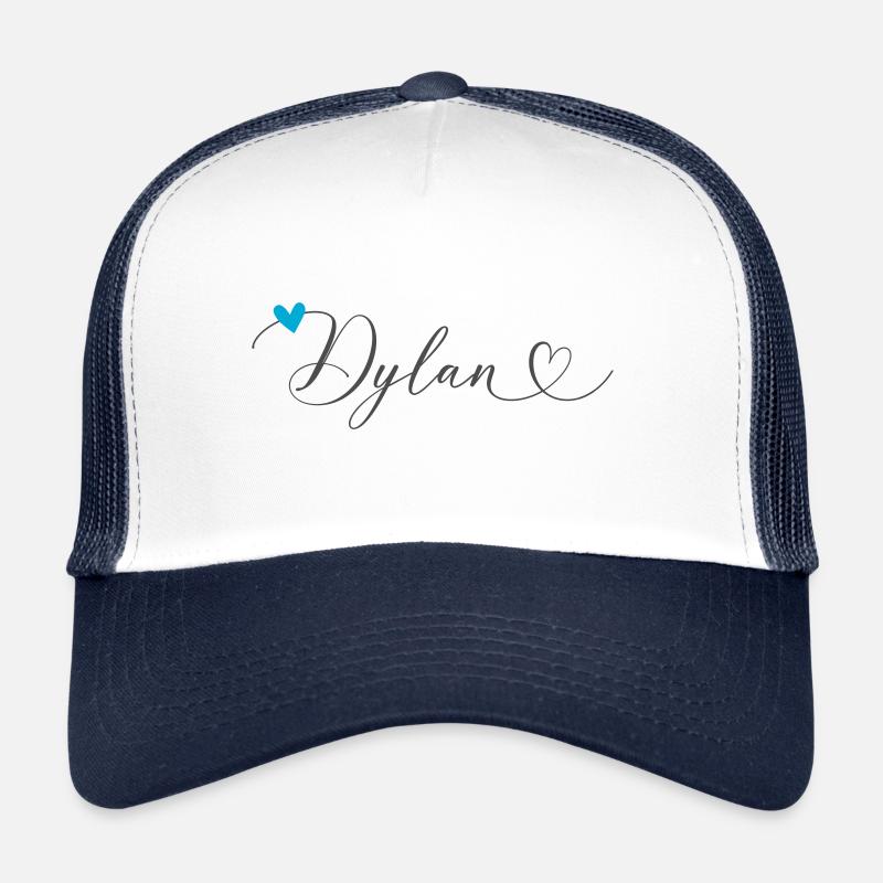 Dylan Name Vorname Kalligrafieherz - Trucker Cap - Weiß/Navy