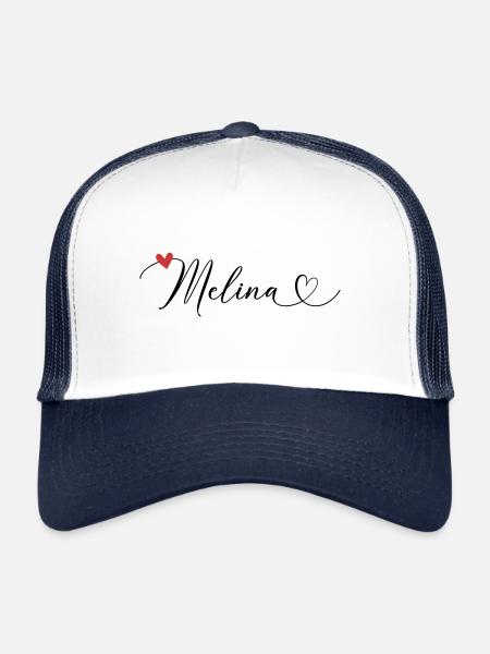 Melina Nom Prénom Calligraphie coeur - Casquette trucker  - blanc/marine - Devant