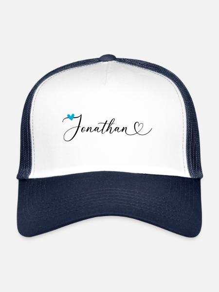 Jonathan Nom Prénom Calligraphie coeur - Casquette trucker  - blanc/marine - Devant