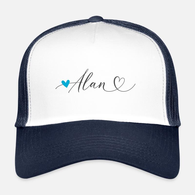 Alan Name First Name Calligraphy Heart Trucker Cap