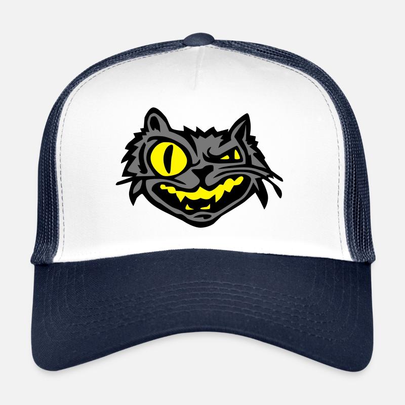 angry cat head - Trucker Cap - white/navy
