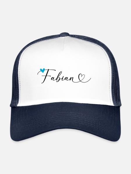 Fabian Surname First name Calligraphy Heart - Trucker Cap - white/navy - Front