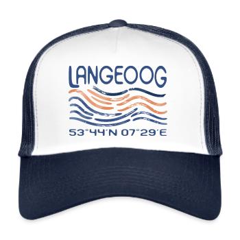 Langeoog GPS Koordinaten Nordsee Insel Wattenmeer - Trucker Cap - Weiß/Navy - Vorne