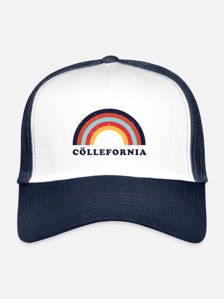 Cöllefornia Retro Regenbogen Design Vintage Sommer - Trucker Cap - Weiß/Navy - Vorne