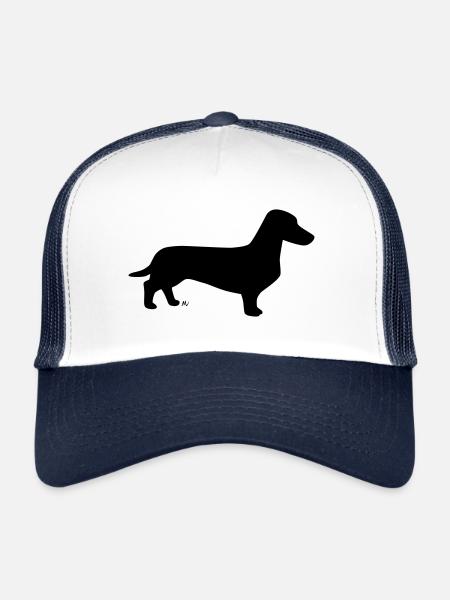 Silhouette de teckel à poil court - Casquette trucker  - blanc/marine - Devant