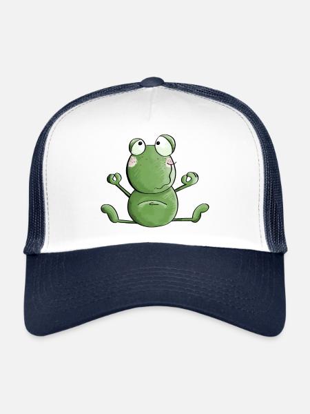 Frog makes yoga - frogs - meditation - toad - Trucker Cap - white/navy - Front
