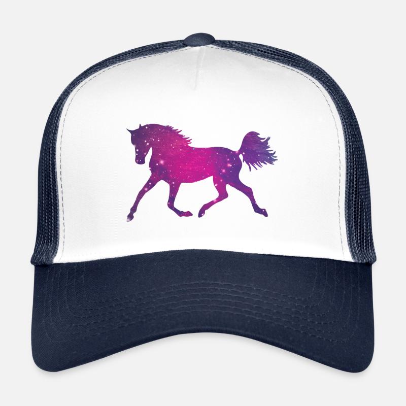 Pferd Silhouette Galaxy Space Universum - Trucker Cap - Weiß/Navy