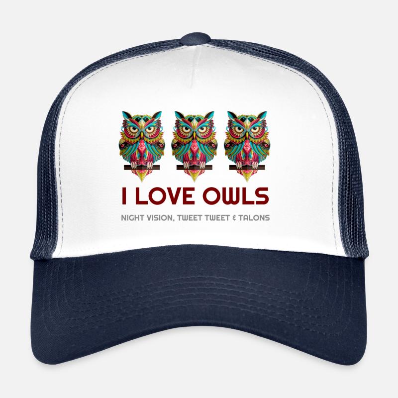 Ich liebe Eulen, Eulen, Eule Hoodies, Eule-T-Shirts, Eule - Trucker Cap - Weiß/Navy