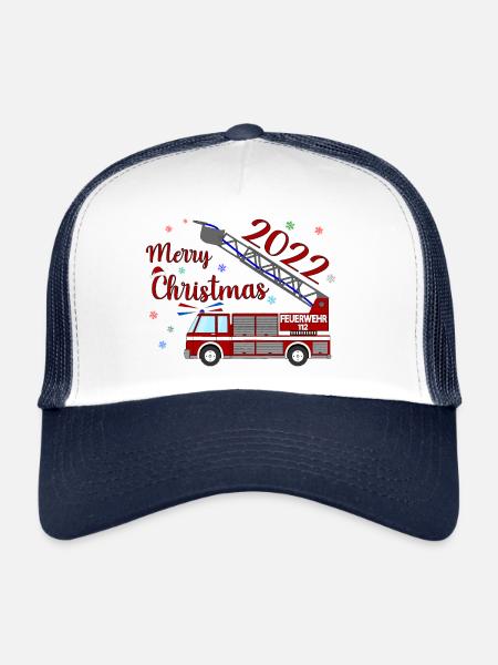 Camion de pompiers Joyeux Noël 2022 - Casquette trucker  - blanc/marine - Devant