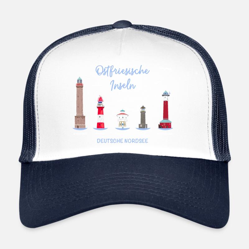 5 Ostfriesische Inseln, Deutsche Nordsee - Trucker Cap - Weiß/Navy