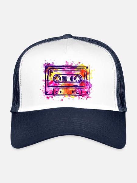 Cassette (rétro, éclaboussures de couleur) - Casquette trucker  - blanc/marine - Devant