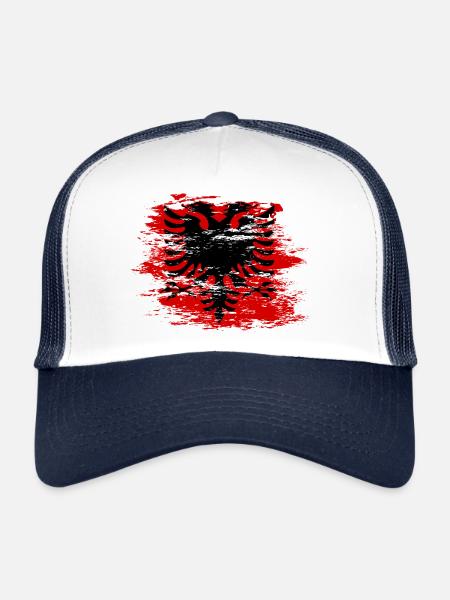 Drapeau de l’Albanie utilisé - Casquette trucker  - blanc/marine - Devant
