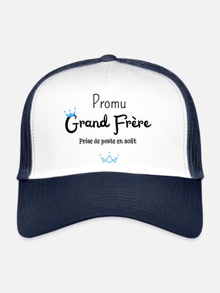Promu grand frère en août - annonce grossesse - Casquette trucker  - blanc/marine - Devant