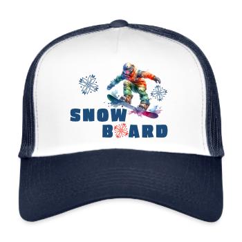 Snowboard Snowboarder Boarder Piste Winter Schnee - Trucker Cap - Weiß/Navy - Vorne