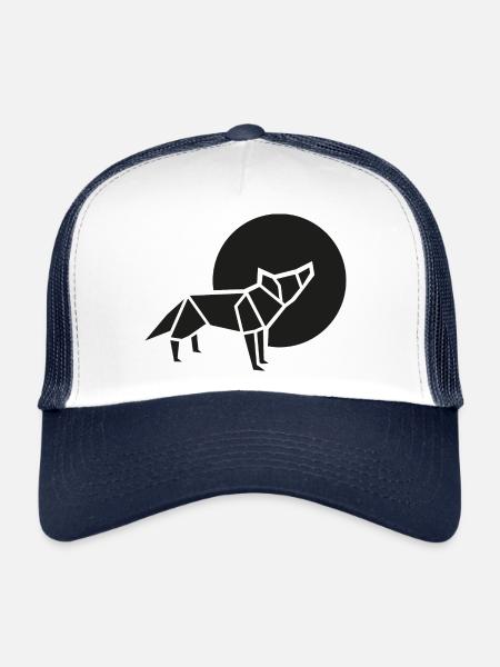 black wolf origami - Trucker Cap - white/navy - Front