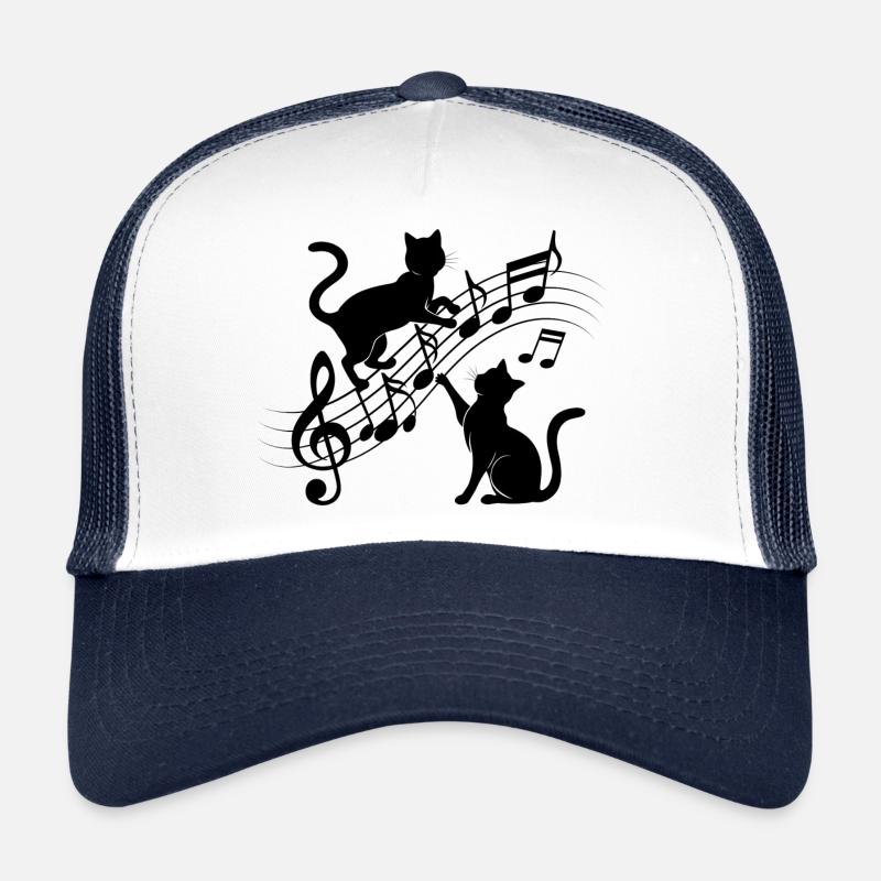 Schwarze Katzen Muster spielen mit Musiknote Trucker Cap
