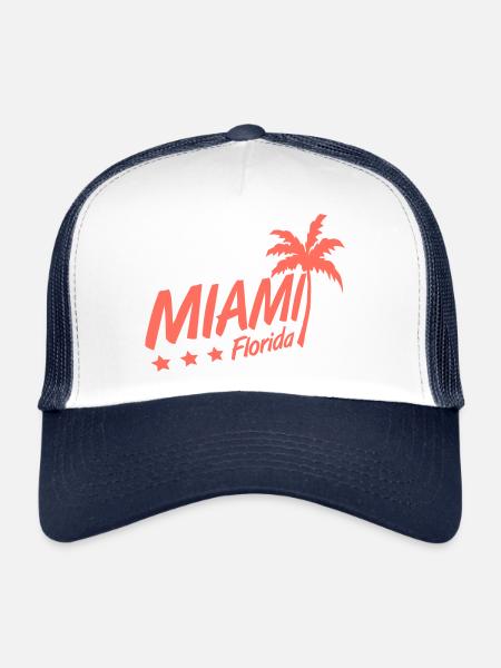 Miami États-Unis Palm Trees Beach Sun America Floride Logo - Casquette trucker  - blanc/marine - Devant