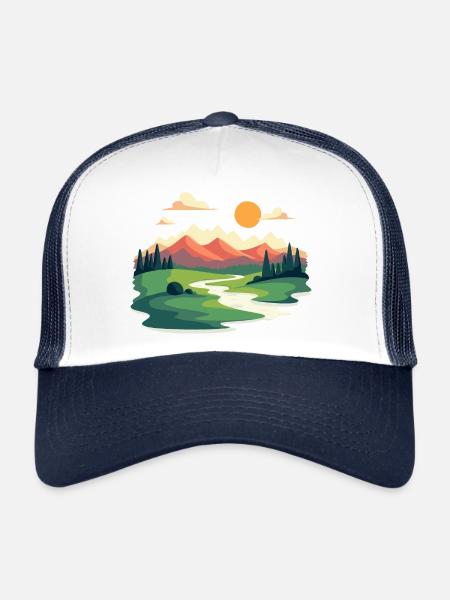 Paysage de montagne pittoresque combiné dans la paix et la nature - Casquette trucker  - blanc/marine - Devant