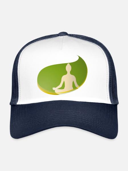 Yoga silhouette in green teardrop shape – Zen Design - Trucker Cap - white/navy - Front