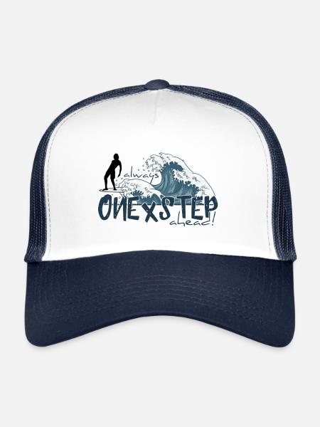 One X Step Ahead! Japan Wave Longboard Surfer - Trucker Cap - white/navy - Front