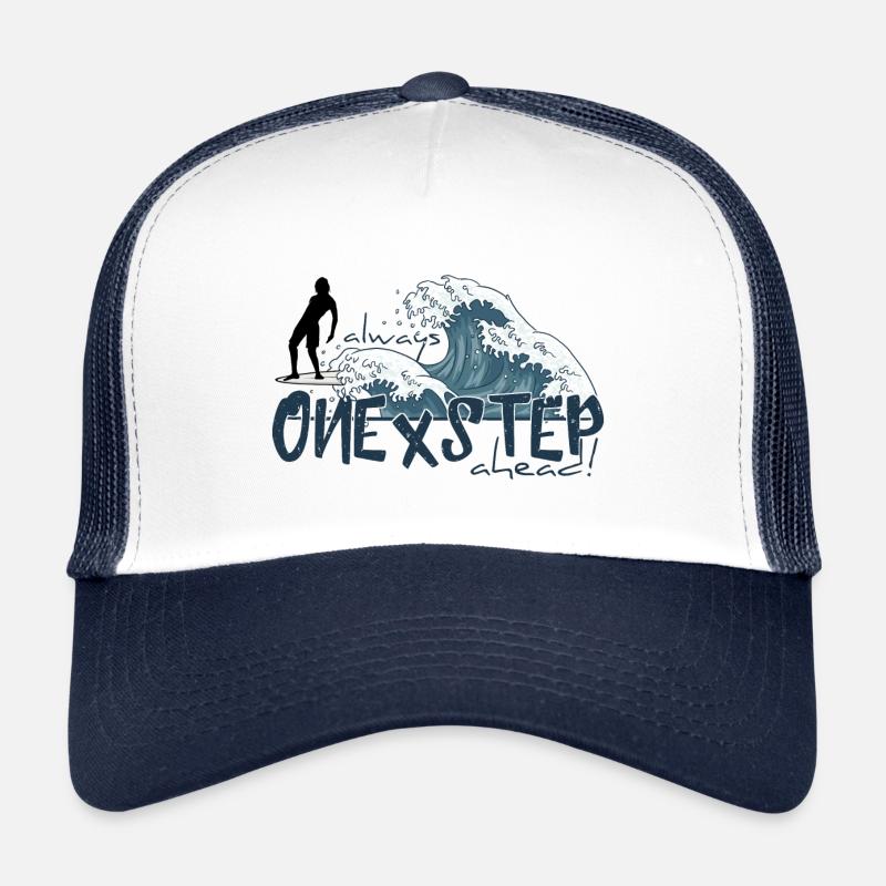 One X Step Ahead! Japan Welle Longboard Surfer - Trucker Cap - Weiß/Navy
