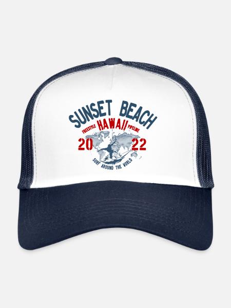 Surf around the world Sunset beach Hawaii blc - Casquette trucker  - blanc/marine - Devant