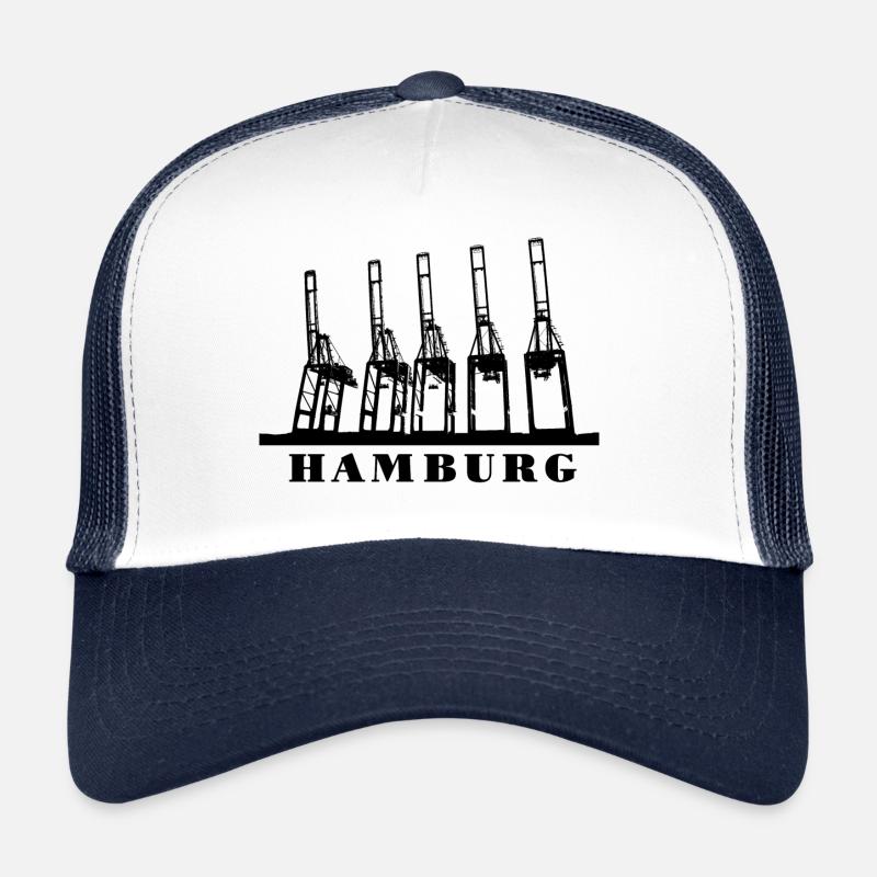 Hamburger Hafenkräne - Trucker Cap - Weiß/Navy