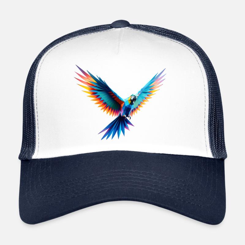 3D geometric multicolor origami parrot - Trucker Cap - white/navy