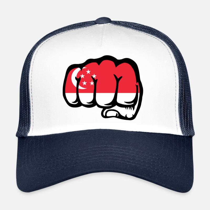 Drapeau de Singapour Poing - Casquette trucker - blanc/marine