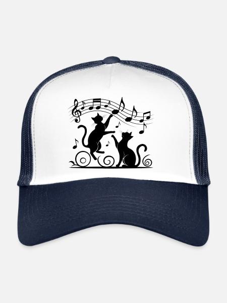 Black cats pattern playing with musical note - Trucker Cap - white/navy - Front