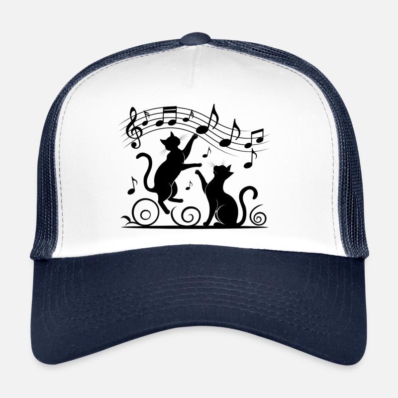 Motif chats noirs jouant avec note de musique Casquette trucker 