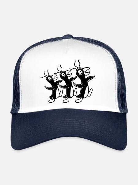 3 crazy penguins running stupid team friends crew - Trucker Cap - white/navy - Front