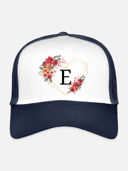 Letter e floral golden heart - Trucker Cap - white/navy - Front
