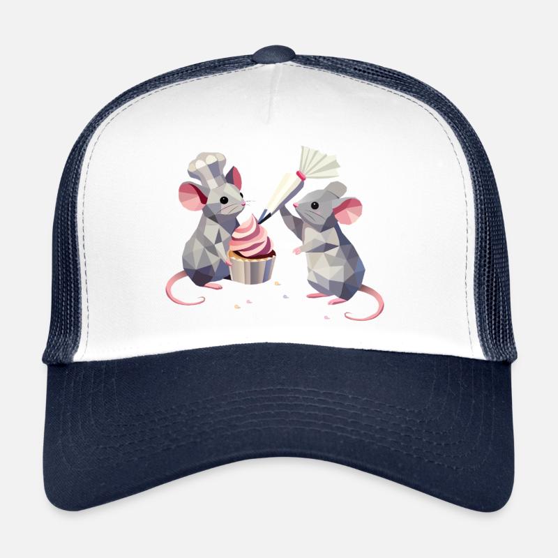 Deux souris mignonnes décorant un cupcake ensemble Casquette trucker 