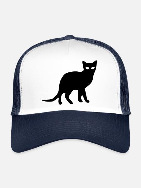 Chat Black Silhouette Cadeau Chat Amateur de Chat - Casquette trucker  - blanc/marine - Devant
