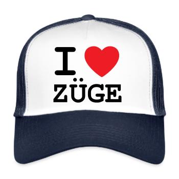 Ich liebe Züge - I Love Trains - Trucker Cap - Weiß/Navy - Vorne