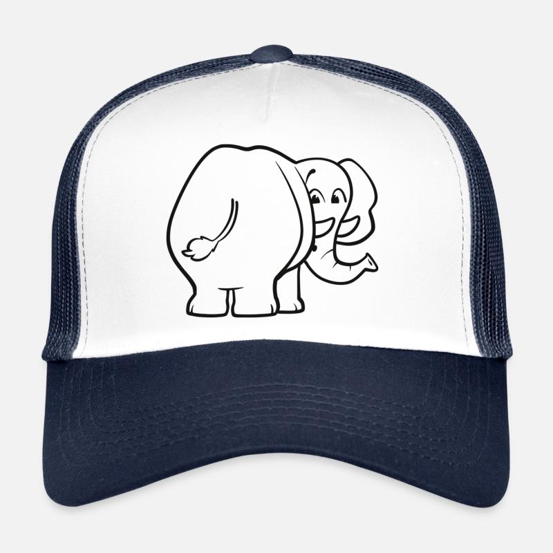 Éléphant de derrière - surpris, effrayé, oups - Casquette trucker  - blanc/marine